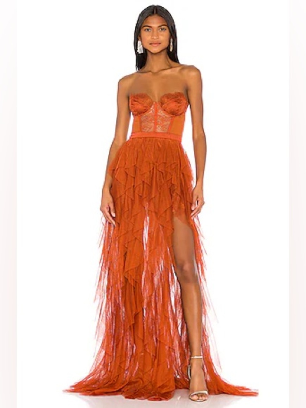 NWT For Love & Lemons Strapless Bustier Dress Gown in Rust Sz Large